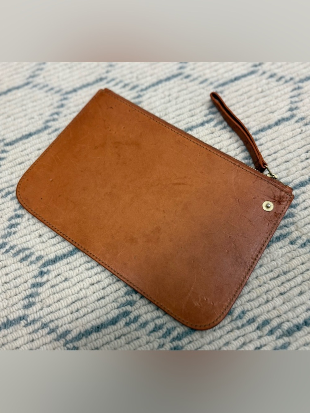 MANSUR GAVRIEL Minimalist Sleek Unisex Brown Leather Top-Zip Clutch W/ Wristlet - Picture 6 of 10